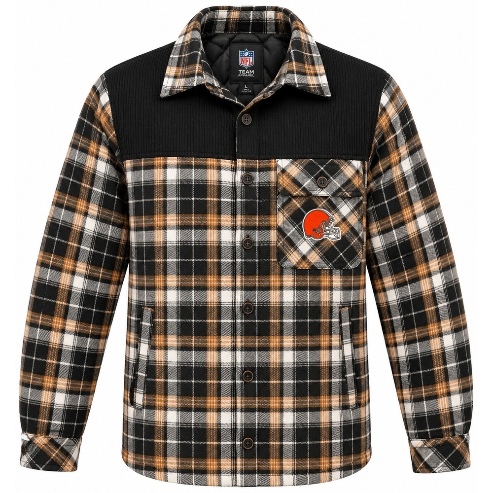 NFL Team Apparel Shirt Jacket Mens S Flannel NWT Cleveland Browns Plaid LAD0BB69
